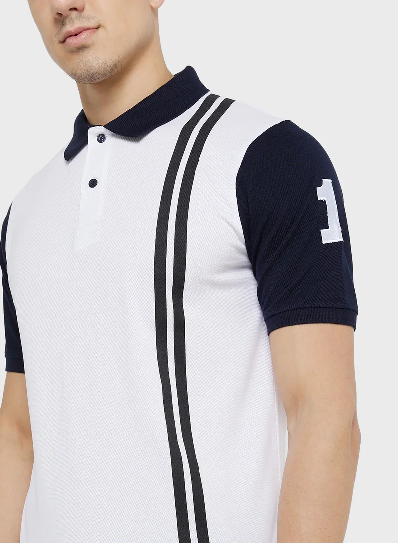 Seventy Five Contrast Collar And Sleeve And Front Print