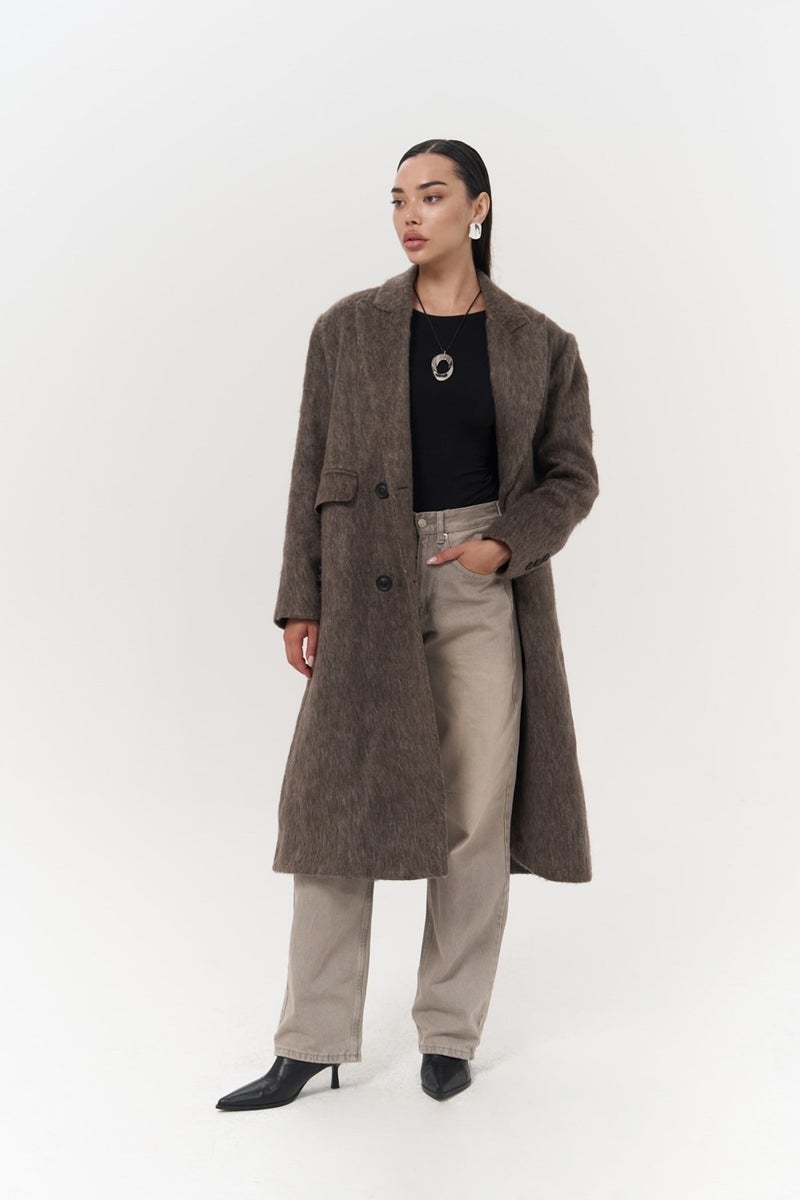 Mai Collection Rowling Taupe Long Coat  - Image 1