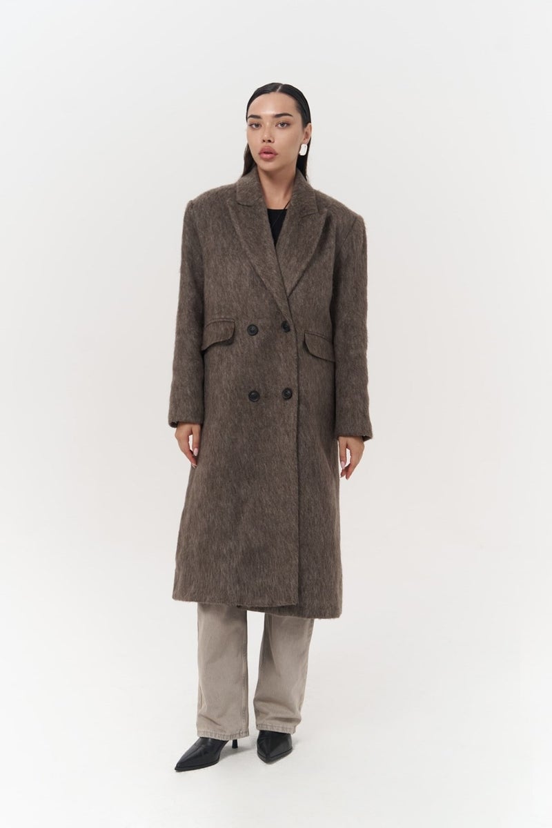 Mai Collection Rowling Taupe Long Coat  - Image 2