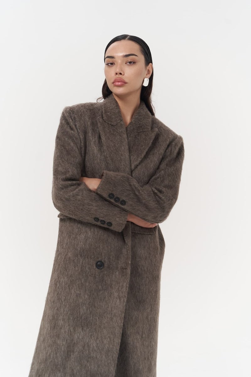 Mai Collection Rowling Taupe Long Coat  - Image 5
