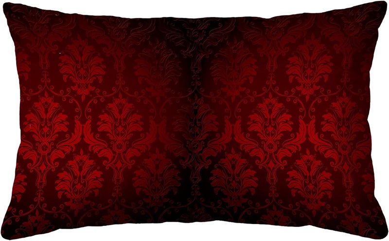 Identiy Vintage Damask Floral Throw Pillow Cover 12x20 Inch Pack of 1, Dark Red Flowers Decorative Pillow Case, Lumar Cushion Pillow Cover for Home Sofa Couch Indoor Outdoor - Image 1