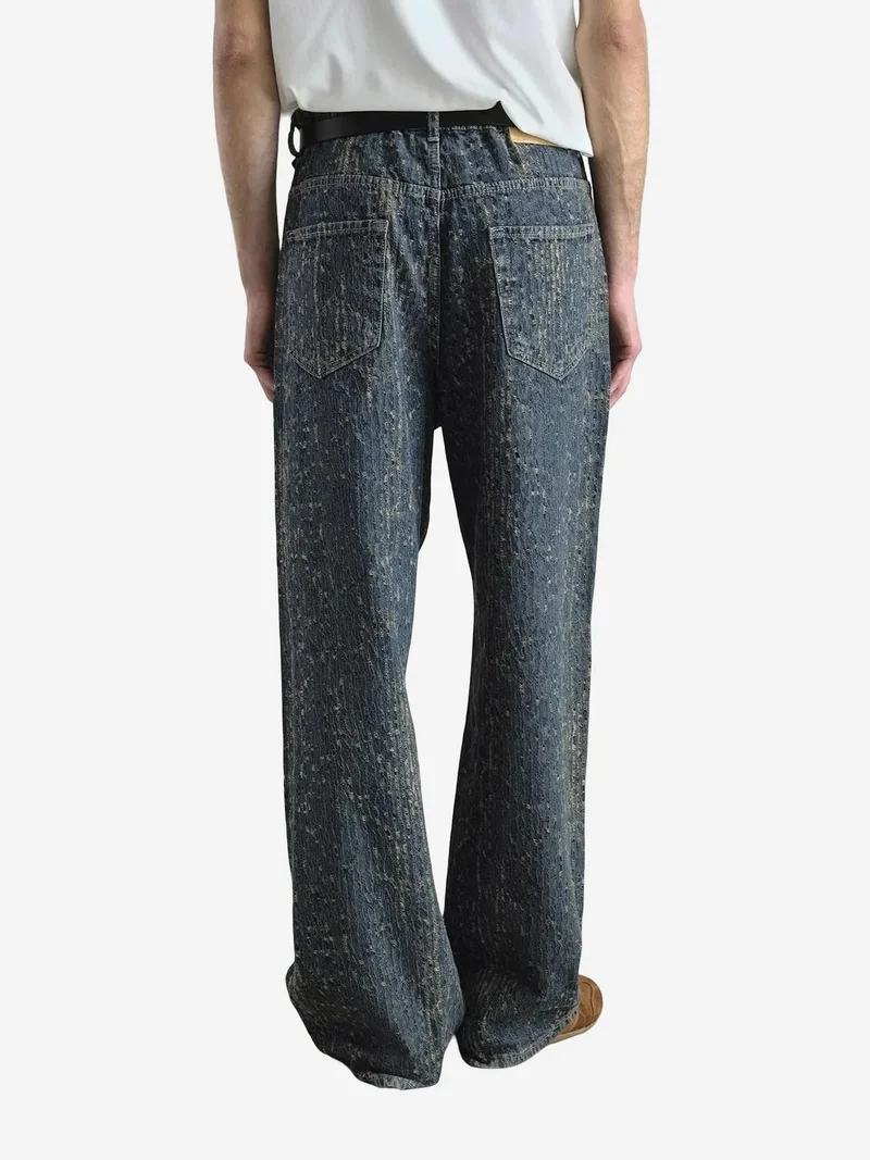 Giesto Navy Blue GIESTO Baggy Fit Textured Denim Jeans for Men | Best Price UAE