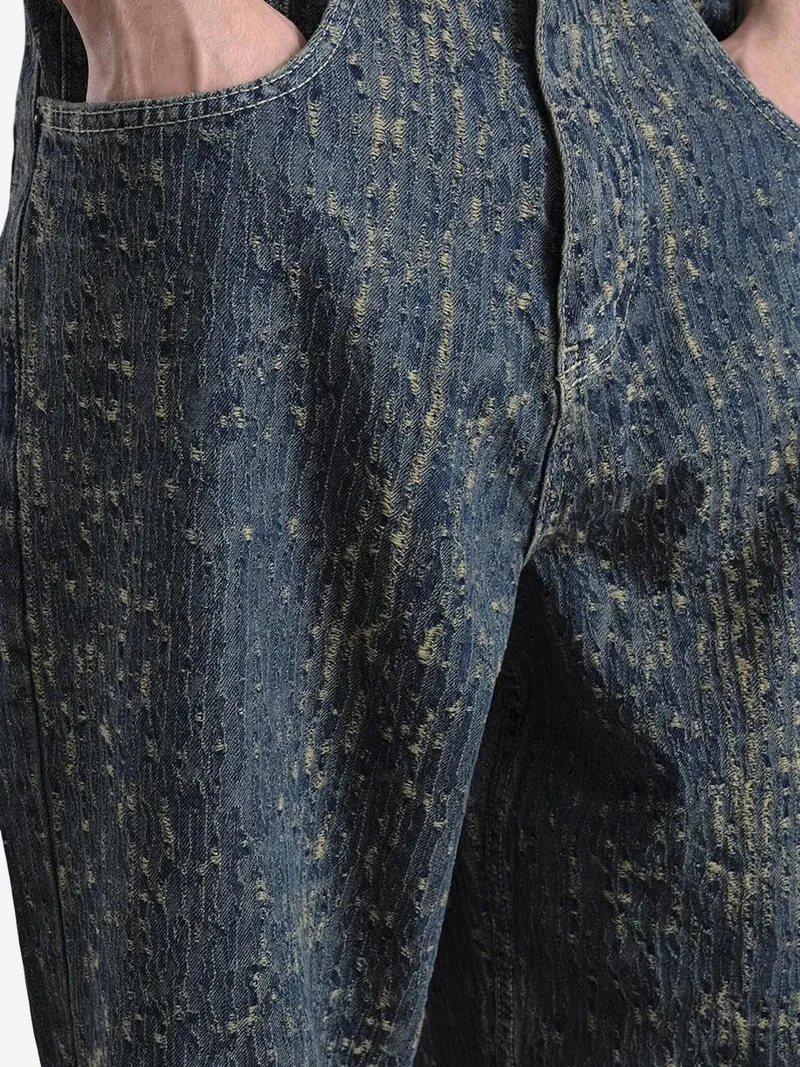 Giesto Navy Blue GIESTO Baggy Fit Textured Denim Jeans for Men | Best Price UAE