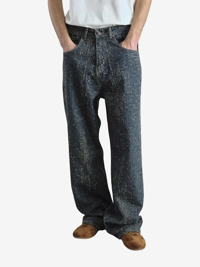 Giesto Navy Blue GIESTO Baggy Fit Textured Denim Jeans for Men | Best Price UAE