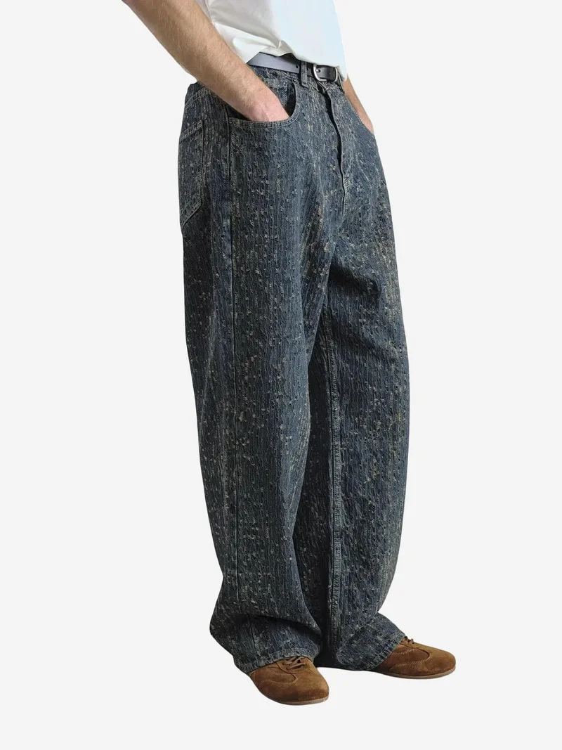 Giesto Navy Blue GIESTO Baggy Fit Textured Denim Jeans for Men | Best Price UAE