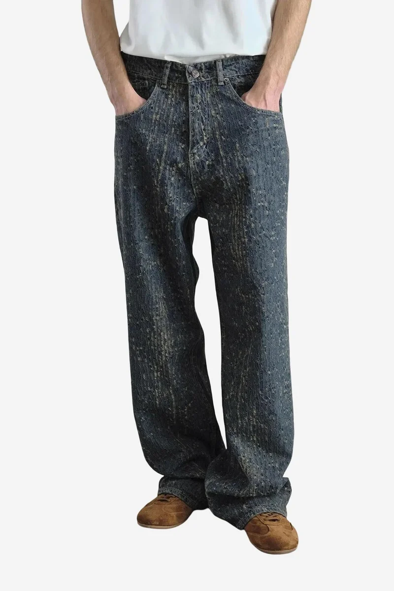 Giesto Navy Blue GIESTO Baggy Fit Textured Denim Jeans for Men | Best Price UAE