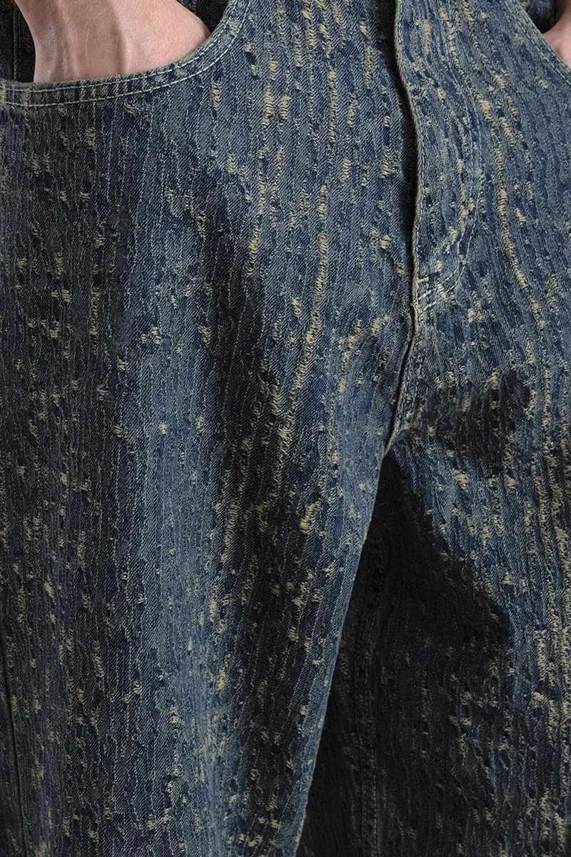 Giesto Navy Blue GIESTO Baggy Fit Textured Denim Jeans for Men | Best Price UAE