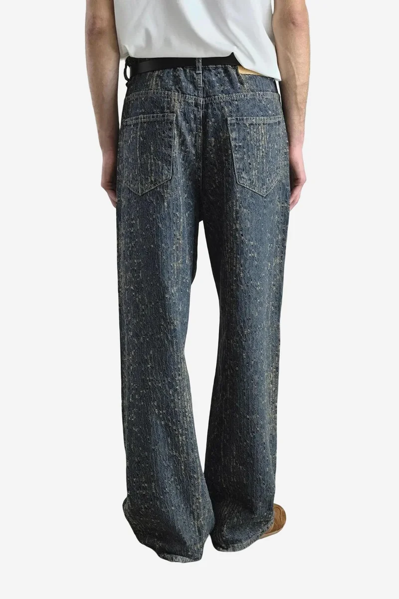 Giesto Navy Blue GIESTO Baggy Fit Textured Denim Jeans for Men | Best Price UAE