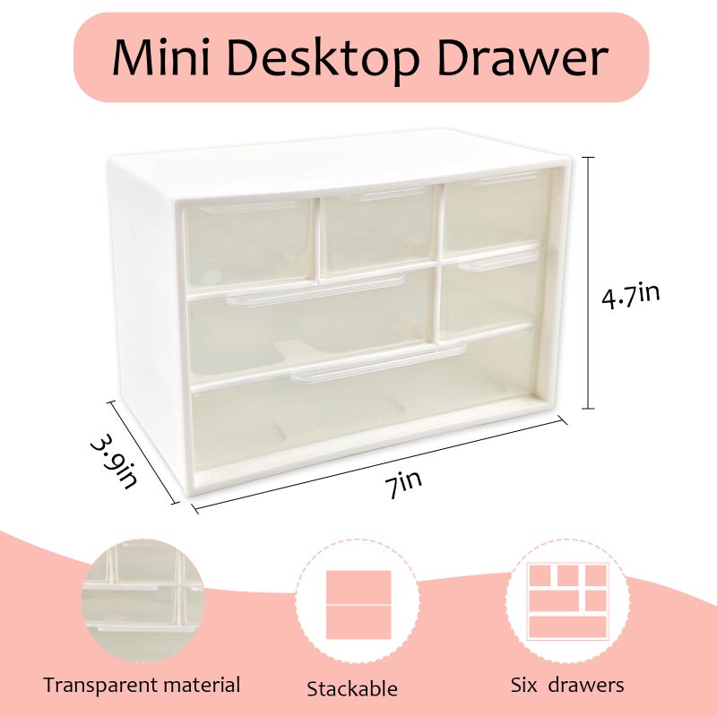 Nirvany Mini Desk Drawer Organizer with 6 Clear Drawers - 7" x 3.9" x 4.7" Small Plastic Storage Box for Office, Classroom, Crafts, and Home Desktop Organization - Image 2