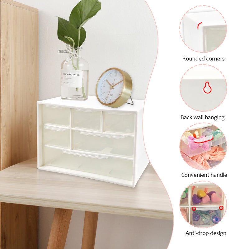 Nirvany Mini Desk Drawer Organizer with 6 Clear Drawers - 7" x 3.9" x 4.7" Small Plastic Storage Box for Office, Classroom, Crafts, and Home Desktop Organization - Image 3
