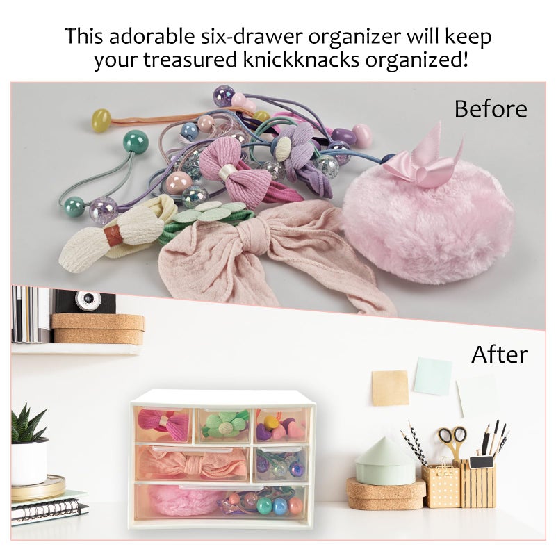 Nirvany Mini Desk Drawer Organizer with 6 Clear Drawers - 7" x 3.9" x 4.7" Small Plastic Storage Box for Office, Classroom, Crafts, and Home Desktop Organization - Image 5