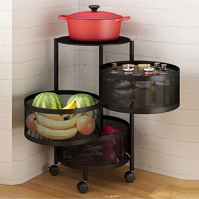 MOXSTAR Square Kitchen Rotating Trolley with Wheels Kitchen Organizer Items and Storage Solutions for Round Kitchen Organizer and Kitchen Accessories Items Round 2 Layer - Image 2