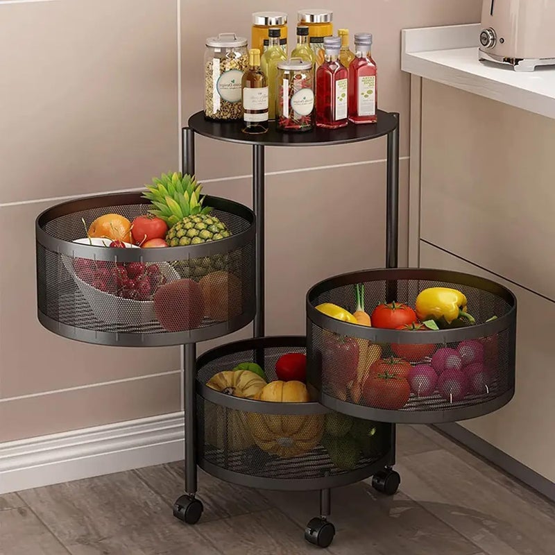 MOXSTAR Square Kitchen Rotating Trolley with Wheels Kitchen Organizer Items and Storage Solutions for Round Kitchen Organizer and Kitchen Accessories Items Round 2 Layer - Image 4