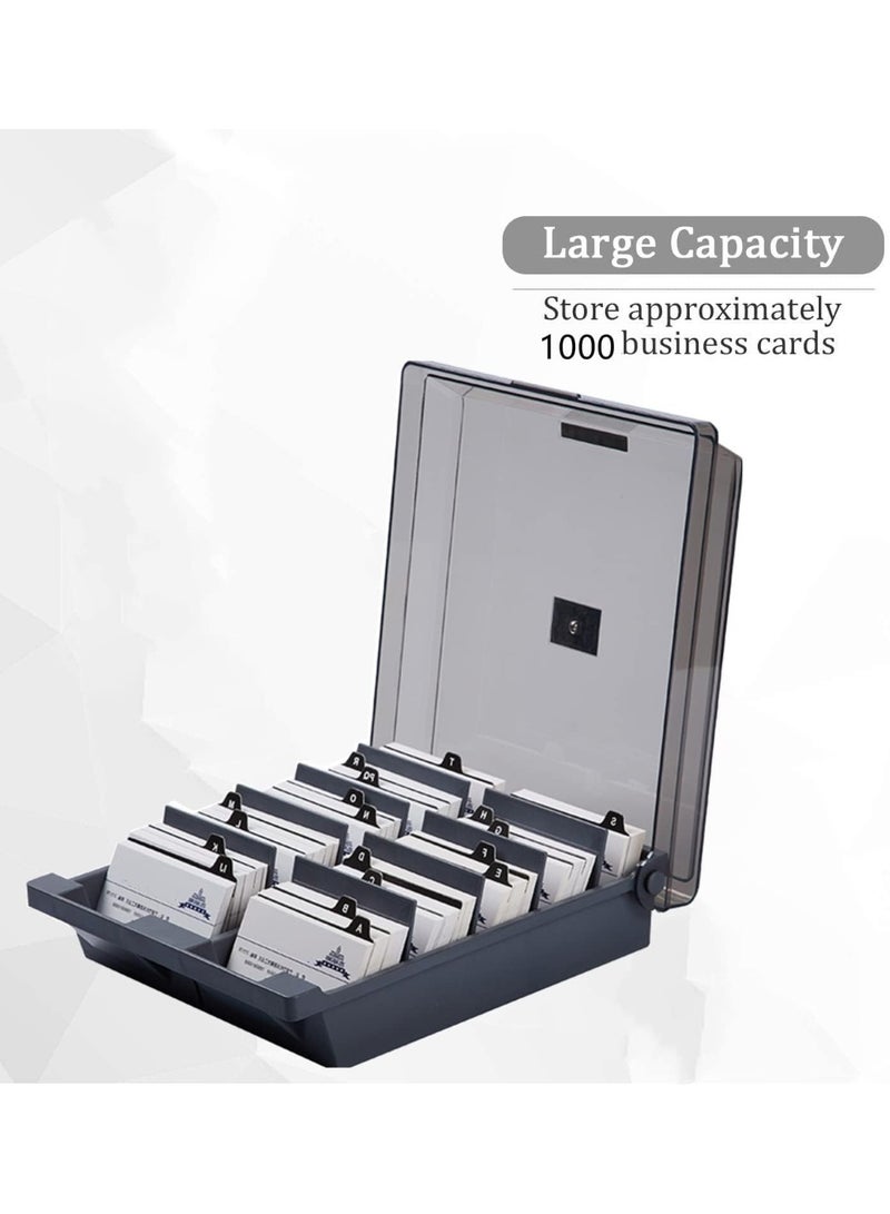 KOWVOWZ karteikarten box,1000 Card Capacity Business Cards Storage Box with A-Z Index Tabs, Desk Business Card Box Organiser Holder with 8 Dividers, gray - Image 2