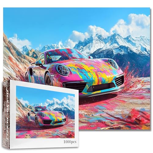 Aihonmin Racing Car Jigsaw Puzzle 1000 Pieces for Adult Racing Enthusiast Art Jigsaw Puzzle DIY Colorful Graffiti Car Craft Puzzles Colorful Handwork Puzzle Painting Jigsaw Puzzle for Home Decor Gifts - Image 1