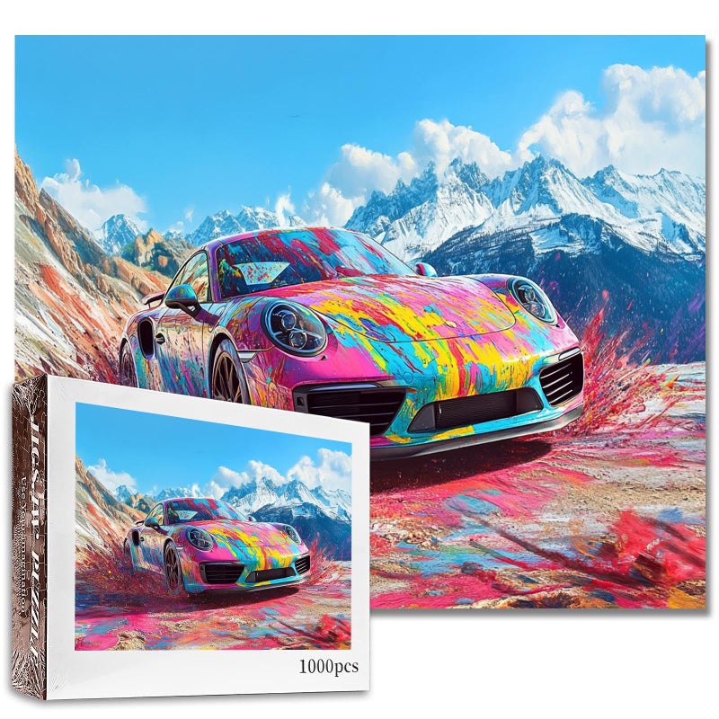 Aihonmin Racing Car Jigsaw Puzzle 1000 Pieces for Adult Racing Enthusiast Art Jigsaw Puzzle DIY Colorful Graffiti Car Craft Puzzles Colorful Handwork Puzzle Painting Jigsaw Puzzle for Home Decor Gifts - Image 3
