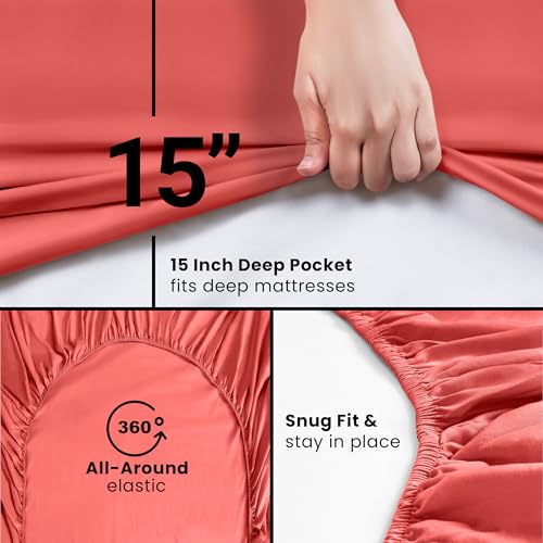 Utopia Bedding Queen Fitted Sheet - Bottom Sheet - Deep Pocket - Soft Microfiber - Shrinkage and Fade Resistant - Easy Care -1 Fitted Sheet Only (Coral) - Image 3