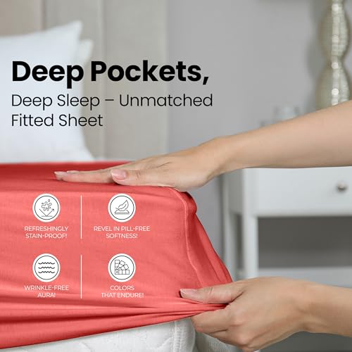 Utopia Bedding Queen Fitted Sheet - Bottom Sheet - Deep Pocket - Soft Microfiber - Shrinkage and Fade Resistant - Easy Care -1 Fitted Sheet Only (Coral) - Image 4