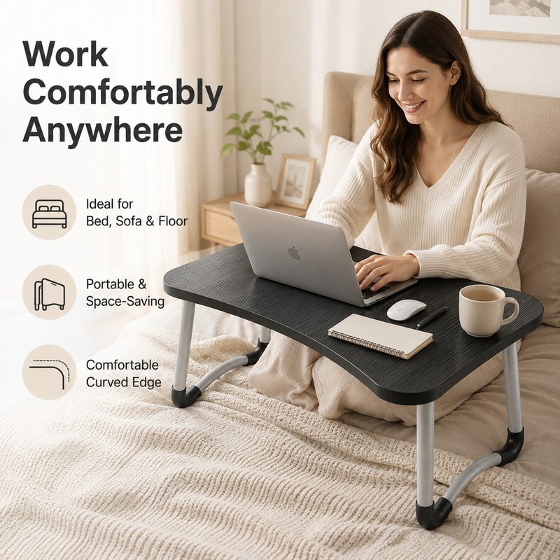 GroveMade Foldable Laptop Table for Bed, Bedside Table with Engineered Wood Top, Portable Side Table for Sofa & Couch, Small End Table for Bedroom, Living Room, Home Office, Space-Saving Nordic  Design - Image 2