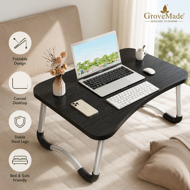 GroveMade Foldable Laptop Table for Bed, Bedside Table with Engineered Wood Top, Portable Side Table for Sofa & Couch, Small End Table for Bedroom, Living Room, Home Office, Space-Saving Nordic  Design - Image 1