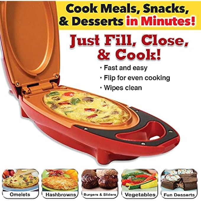 FEELING MALL Red Copper 5Minute Chef Omelette Pan NonStick Omlette Maker Egg Cooker That Will Cook Paninis Pancakes Your Favourite Meals In 5 Minutes Or Less Easy Clean Grill Plate - Image 5