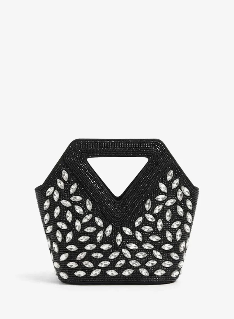 Viny Women's Crystal Beaded Clutch Bag – Triangular Cut-Out Handle with Detachable Chain Strap