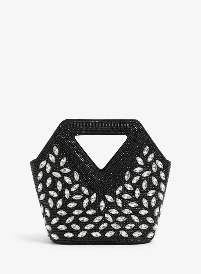 Viny Women's Crystal Beaded Clutch Bag – Triangular Cut-Out Handle with Detachable Chain Strap - Image 1