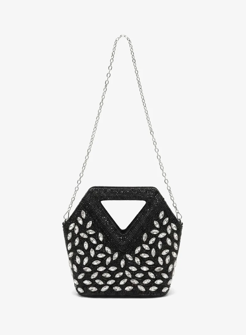 Viny black Viny Women's Crystal Beaded Clutch Bag – Triangular Cut-Out Handle with Detachable Chain Strap for Women | Best Price UAE