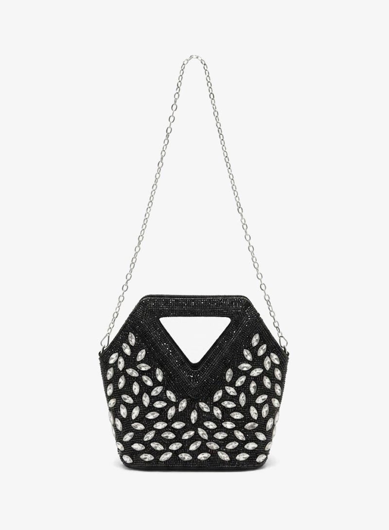 Viny Women's Crystal Beaded Clutch Bag – Triangular Cut-Out Handle with Detachable Chain Strap - Image 3