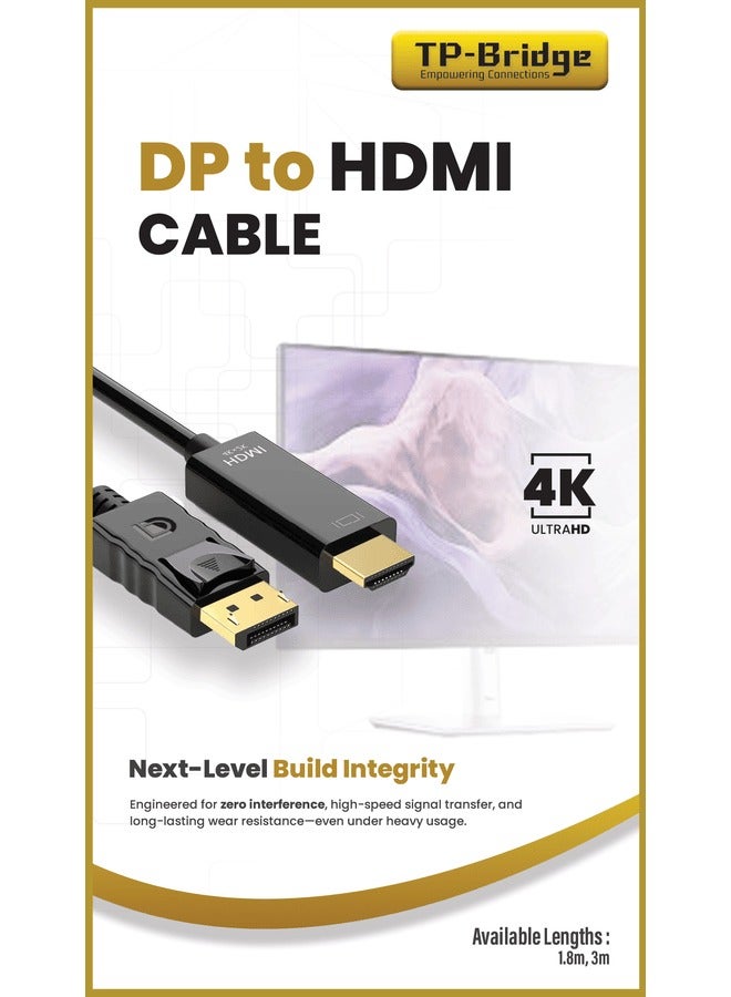 TP-BRIDGE DisplayPort to HDMI Cable 6ft, (1.8m) 4K DP to HDMI Cable Adapter, One-Way DP 1.2 to HDMI 1.4 Cable, Compatible with PC TV Monitor Projector Laptop Dell HP etc - Image 2