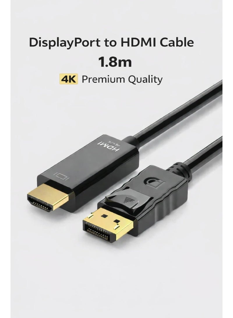 TP-BRIDGE DisplayPort to HDMI Cable 6ft, (1.8m) 4K DP to HDMI Cable Adapter, One-Way DP 1.2 to HDMI 1.4 Cable, Compatible with PC TV Monitor Projector Laptop Dell HP etc - Image 1