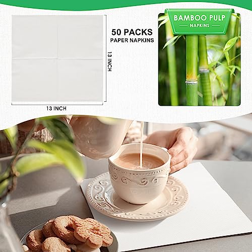 Gezond Compostable Paper Plates Set 300pcs Disposable Sugarcane Plates 10 Inch Eco-friendly White Square Plate with Napkins Biodegradable Heavy-duty Utensils for Party - Image 3
