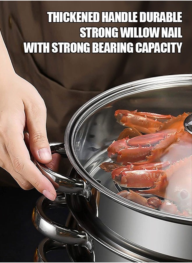 Occuwzz - 2-Tier Stainless Steel Steamer - Double Boiler Steaming Cookware with Glass Lid Handles On Both Sides Kitchen Cooking - Image 1
