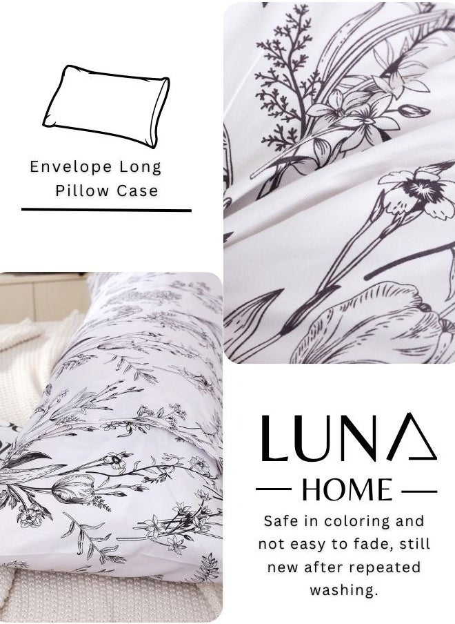 LUNA Home - 1 Piece Long Body Pillow Case, Dim Gray Leaves Design. - Image 1