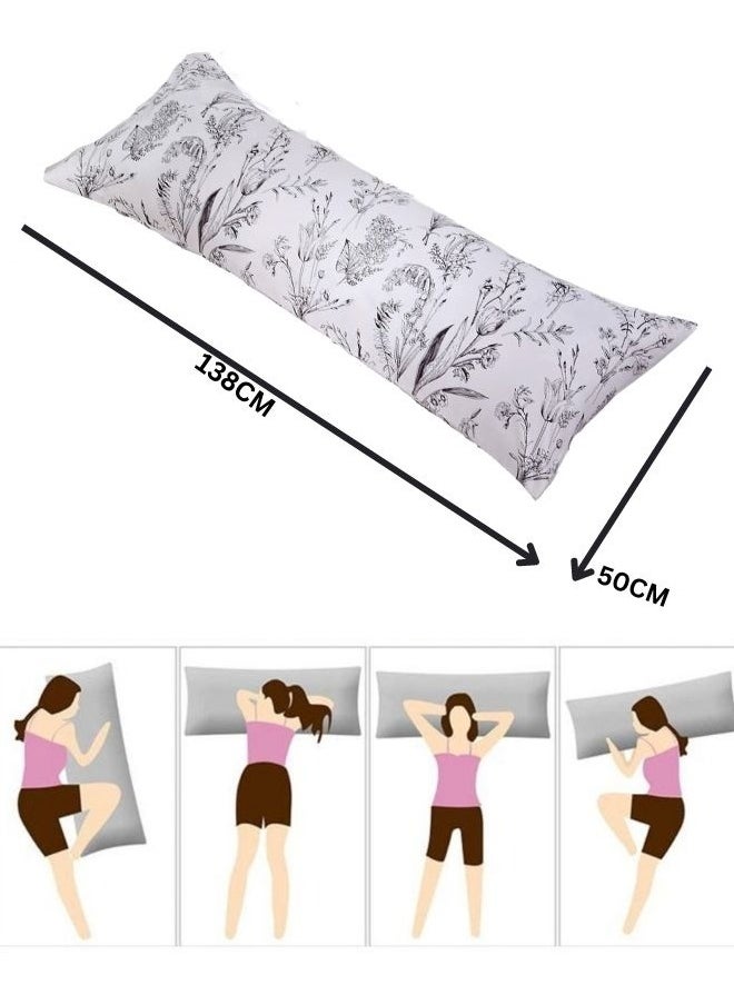 LUNA Home - 1 Piece Long Body Pillow Case, Dim Gray Leaves Design. - Image 1