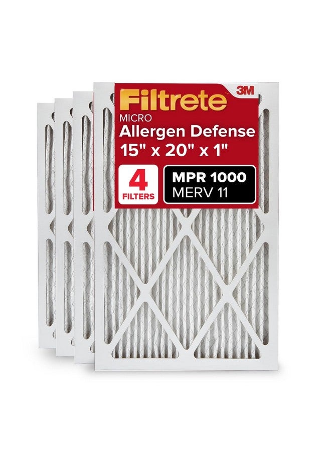 FILTRETE Filtrete 15x20x1 AC Furnace Air Filter, MERV 11, MPR 1000, Micro Allergen Defense, 3-Month Pleated 1-Inch Electrostatic Air Cleaning Filter, 4 Pack (Actual Size 14.81x19.81x0.81 in)  - Image 1