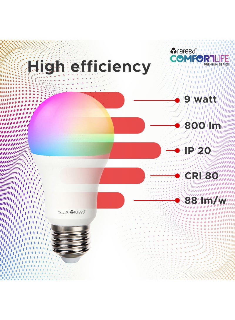 Rafeed Comfortlife Smart RGBWW LED Bulb 9W 800lm, App & Remote Control, Dimmable, Timer Scheduling, iOS & Android Compatible - Image 4