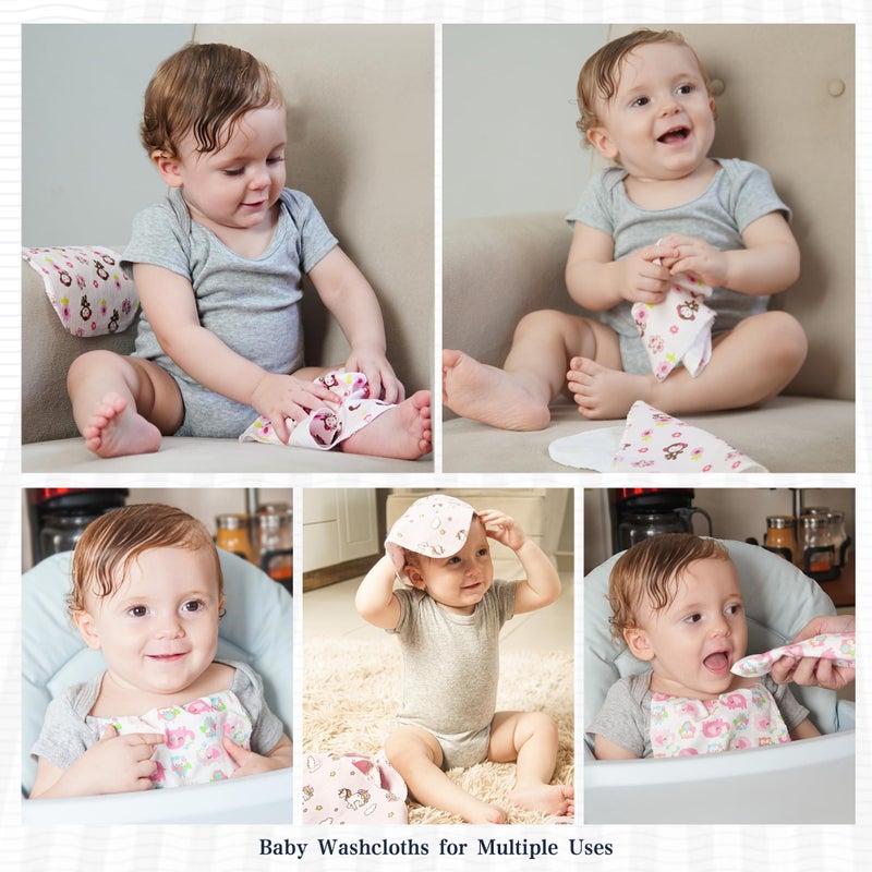 Omilion 34 Pack Baby Receiving Blanket Set: 4 Flannel Cotton Blankets (30" x 30") & 30 Infant Washcloths - Mixed Patterns - Image 5