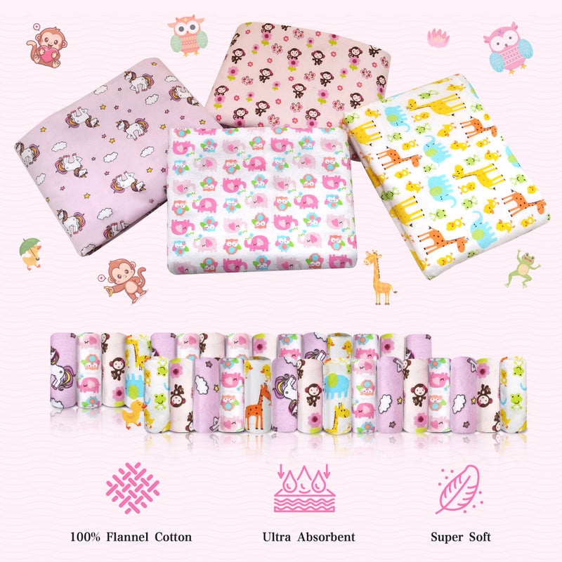 Omilion 34 Pack Baby Receiving Blanket Set: 4 Flannel Cotton Blankets (30" x 30") & 30 Infant Washcloths - Mixed Patterns - Image 2