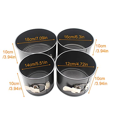 beiyoule 4 Pcs Springform Pan (4inch, 5inch, 6inch, 7inch), Cake Tin for Baking, Detachable Bottom Carbon Steel Cheesecake Mold (Black) - Image 2