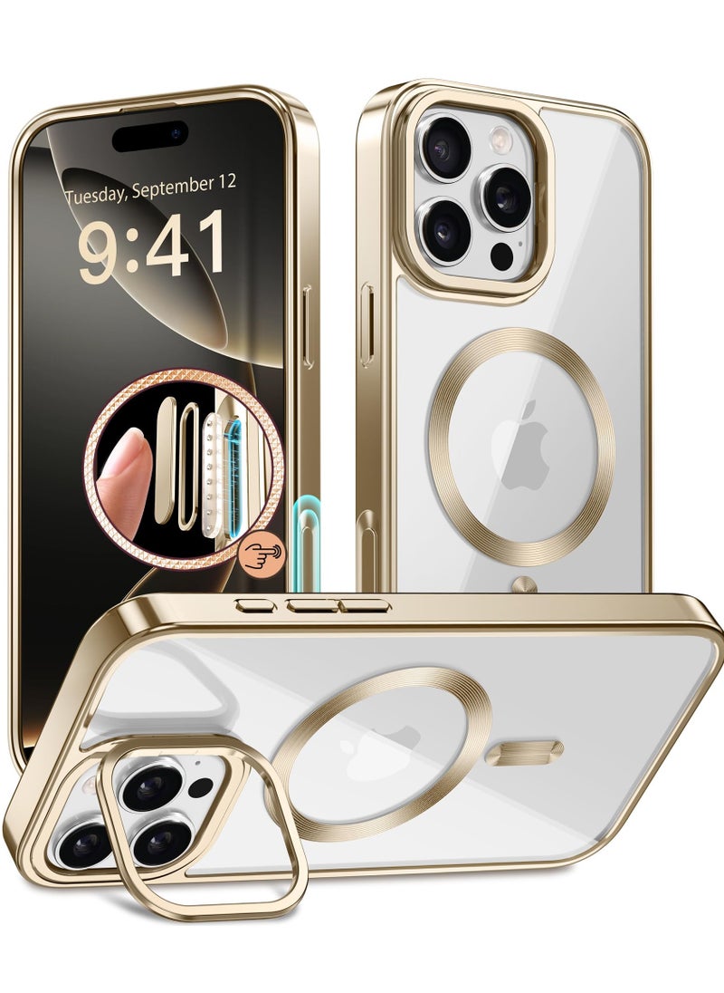 GolbinBox Magnetic Phone Case for iPhone 16 Pro Max Built-in Camera Storage Holder Compatible with MagSafe 16FT Premium Drop Protection Shockproof Ultra-Thin Phone Case for iPhone 16 ProMax 6.9 Inch Gold  - Image 1