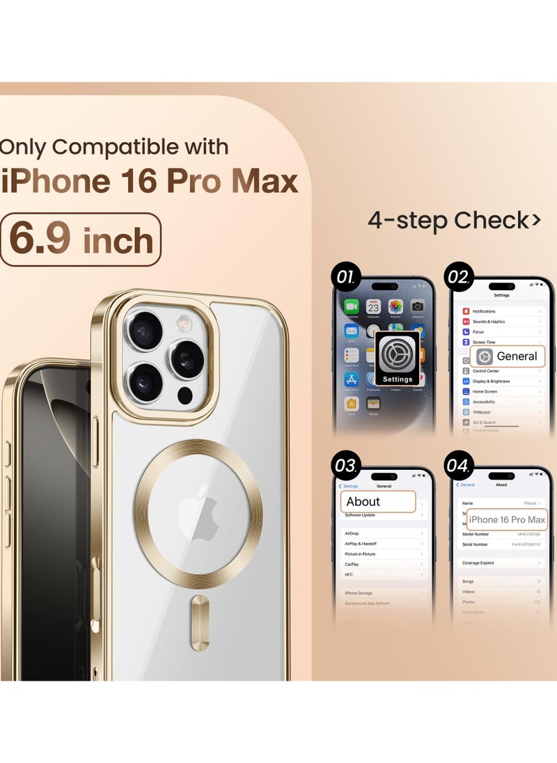 GolbinBox Magnetic Phone Case for iPhone 16 Pro Max Built-in Camera Storage Holder Compatible with MagSafe 16FT Premium Drop Protection Shockproof Ultra-Thin Phone Case for iPhone 16 ProMax 6.9 Inch Gold  - Image 2