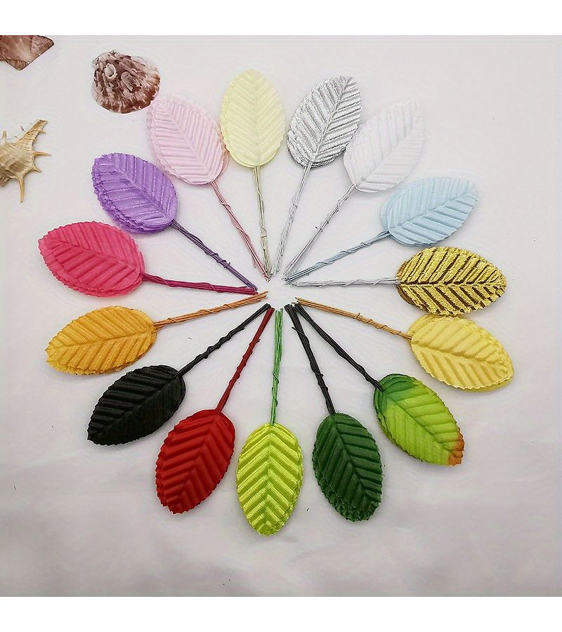 Set Of 20 Pink Synthetic Leaves With Stems Fabric Wired Single Leaf Sprays For Bouquets Wreaths Home Wedding Party Decorations - Image 2