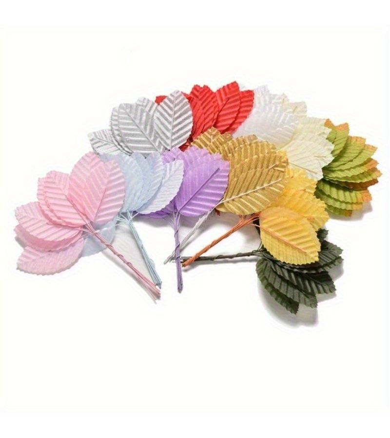Set Of 20 Pink Synthetic Leaves With Stems Fabric Wired Single Leaf Sprays For Bouquets Wreaths Home Wedding Party Decorations - Image 5
