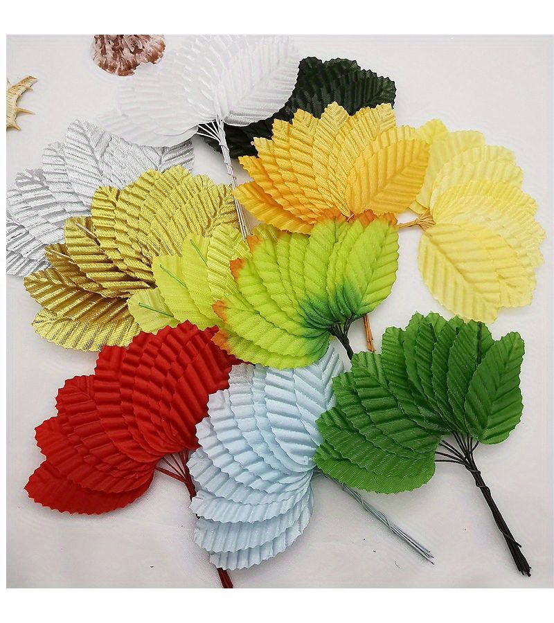 Set Of 20 Pink Synthetic Leaves With Stems Fabric Wired Single Leaf Sprays For Bouquets Wreaths Home Wedding Party Decorations - Image 4