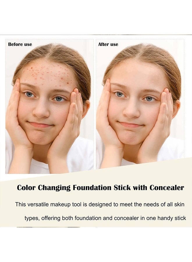 KAILINYA Blanc Cover Cream Stick V White - Korean Color-Changing Foundation Stick with Volufiline - Medium to Full Coverage Dewy Finish Base Makeup - Dual-Ended with Detachable Brush (#201#IVORY) - Image 5