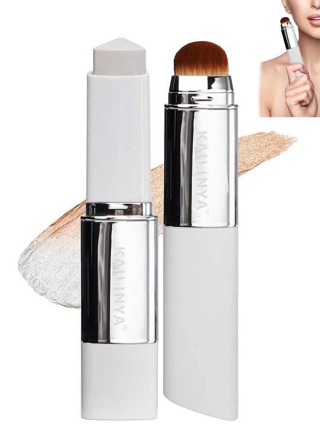 KAILINYA Blanc Cover Cream Stick V White - Korean Color-Changing Foundation Stick with Volufiline - Medium to Full Coverage Dewy Finish Base Makeup - Dual-Ended with Detachable Brush (#201#IVORY) - Image 1