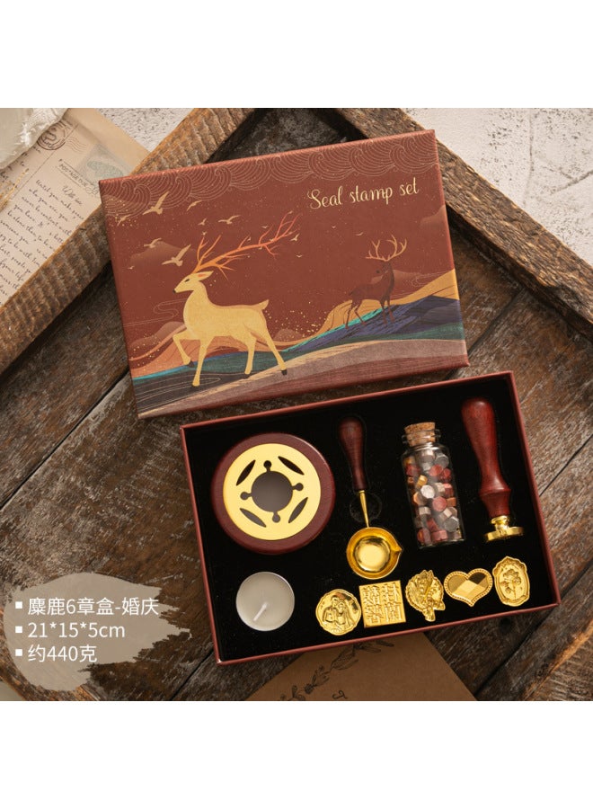 Autonomy Fire Paint Seal Set Vintage Elk Gift Box Fire Paint Oven Seal Small Round Wax Set Wooden Handle Fire Paint Set - Image 1