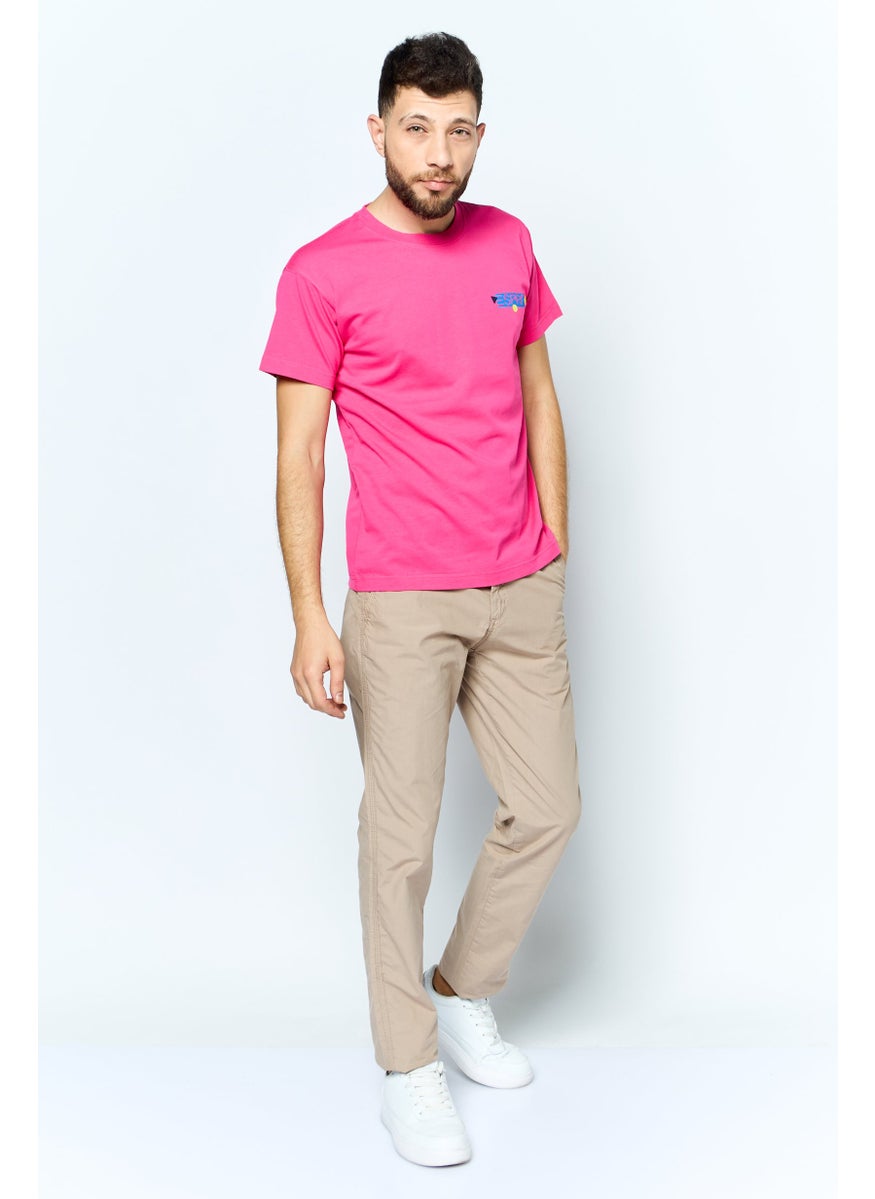 ESPRIT - Men Crew Neck Short Sleeves Brand Logo T-Shirt, Pink - Image 1