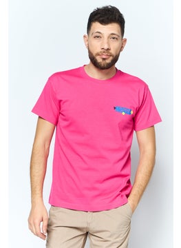 Men Crew Neck Short Sleeves Brand Logo T-Shirt, Pink